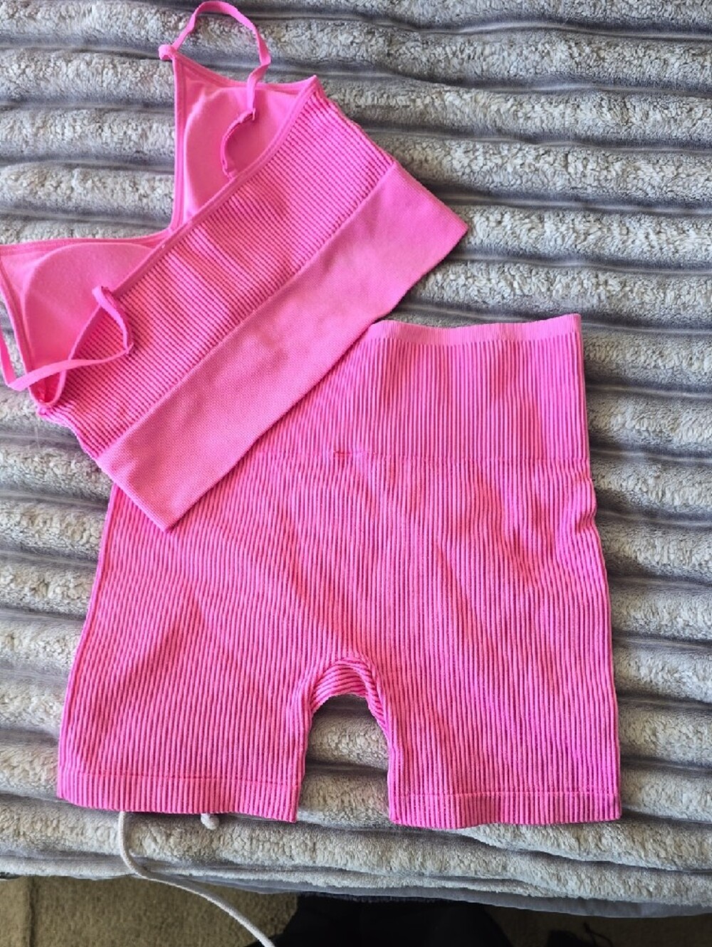 Hot Pink Ribbed Two-Piece Active Set - Picture 3 of 3